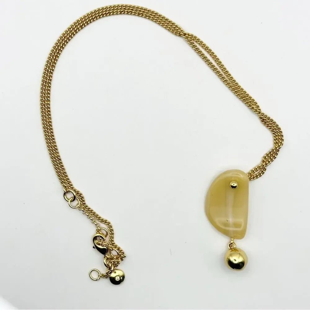 J Crew Lucite Gold tone Chain Necklace Long Pendant Casual Minimalist Preppy